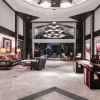 high ceiling lounge with modern seating